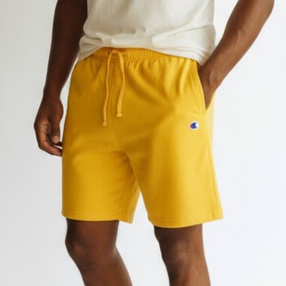 NWT Champion Shorts Men XL Yellow Powerblend Fleece Raw Hem Drawstring Athletic - Picture 1 of 6